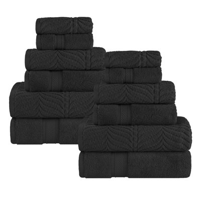 Ensemble de serviettes de bain en coton uni et jacquard pur à chevrons 12 pièces Purdey