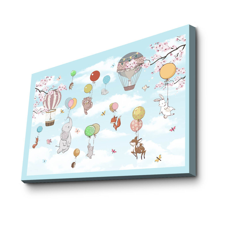 Art mural en toile avec des enfants et des ballons volants - 27,6 po x 17,7 po