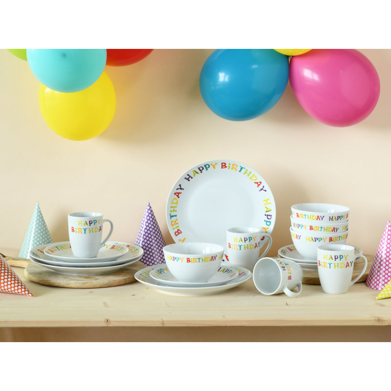Happy Birthday Piece Porcelain Dinnerware Set - Service for 4