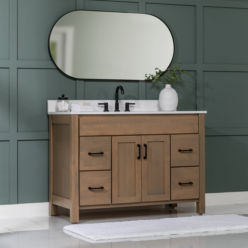 Ensemble de meuble-lavabo à simple cuve 49 "avec plateau en quartz doré Rydburgh, 49", Brun