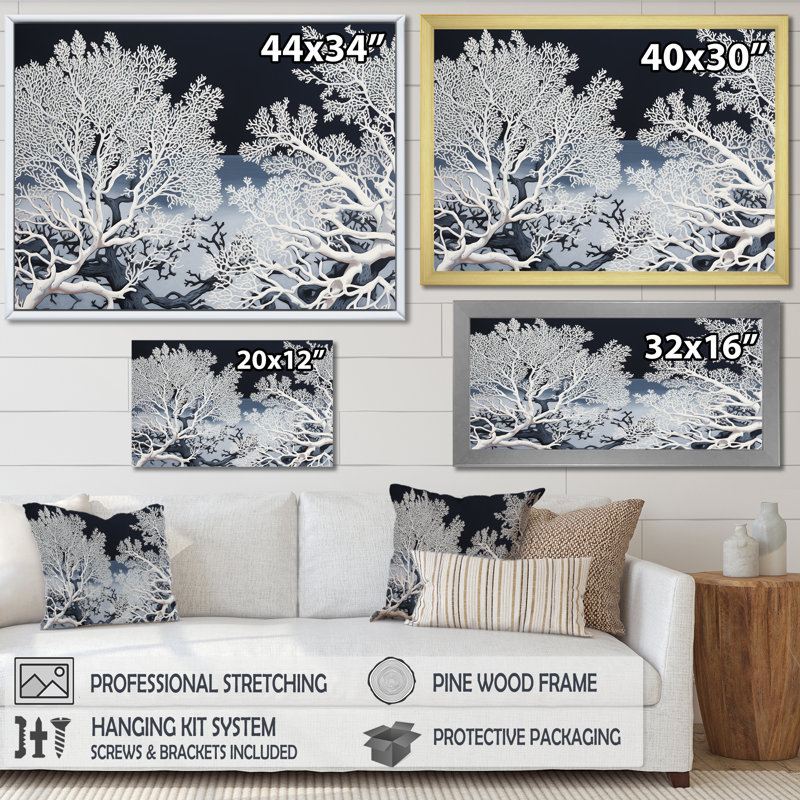 Abstrait coraux - art mural toile de corail sous l'eau, H 12 po x l 20 po x P 1 po, Cadre doré à coins fermés