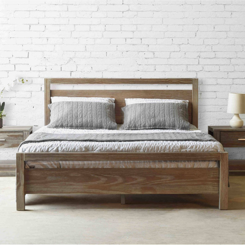 Lit plateforme en bois massif Loft, Blanc brossé, Très grand lit
