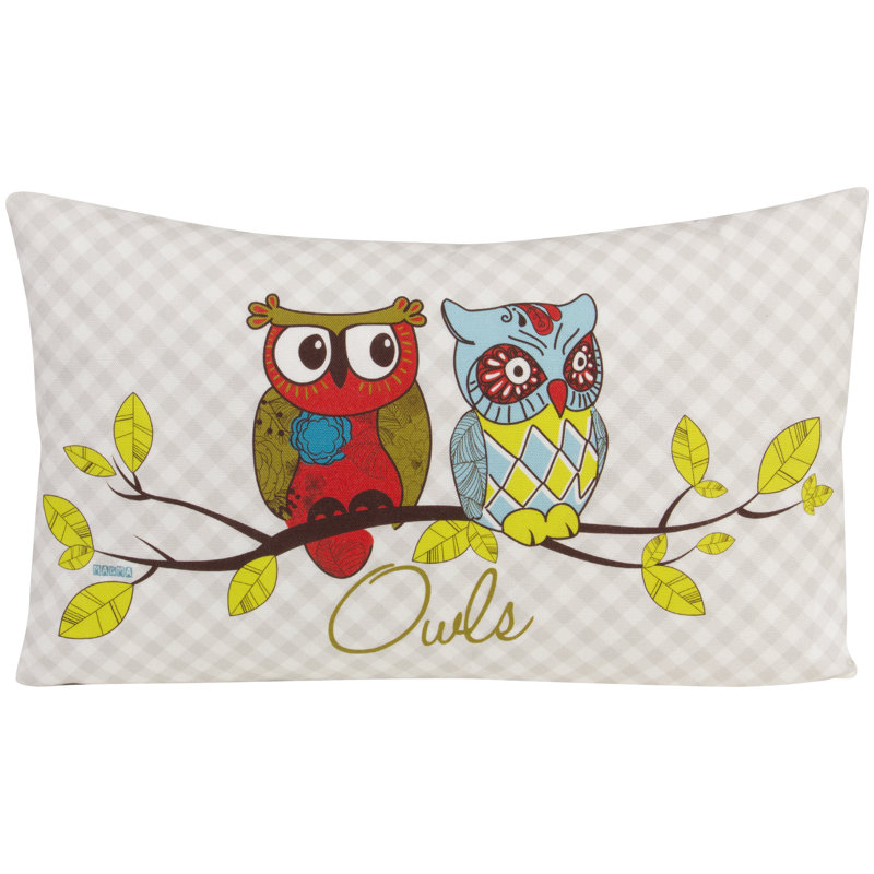 Coussin lombaire en coton Owls, Vert