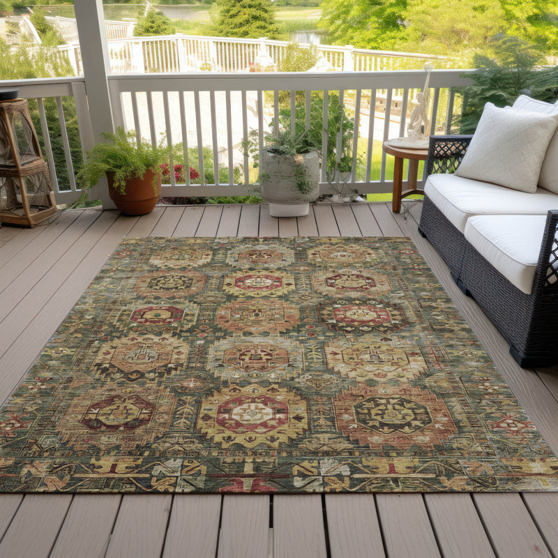 Machine Washable Indoor/Outdoor Xhevrie Aloe Rug, Rectangle 10' x 14'