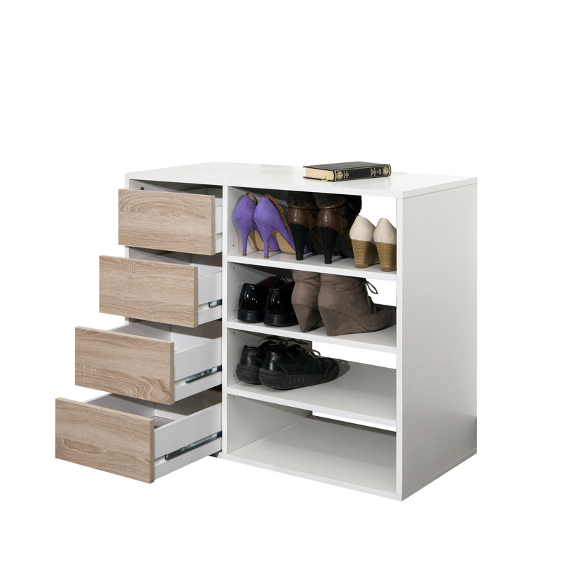 12 Pair Shoe Rack, White/Natural Oak