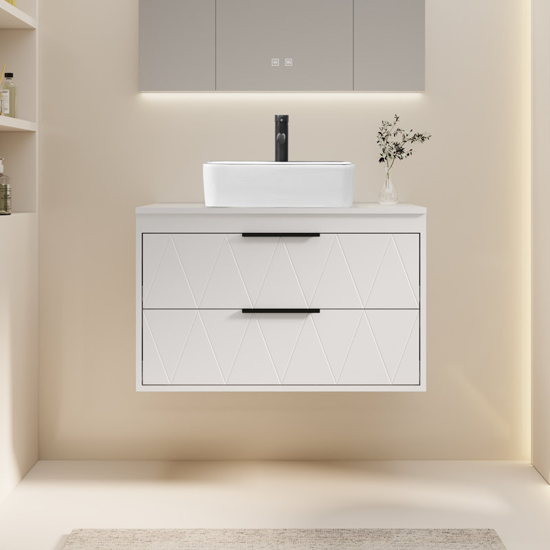 Meuble-lavabo mural avec lavabo vasque 30 po Sharee, Blanc, Ovale