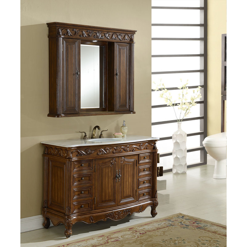 48'' Single Bathroom Vanity with Top, Teak, Pure White
