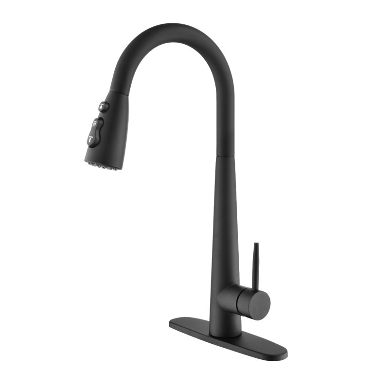Robinet de bar rétractable à une main avec douchette latérale, Noir mat