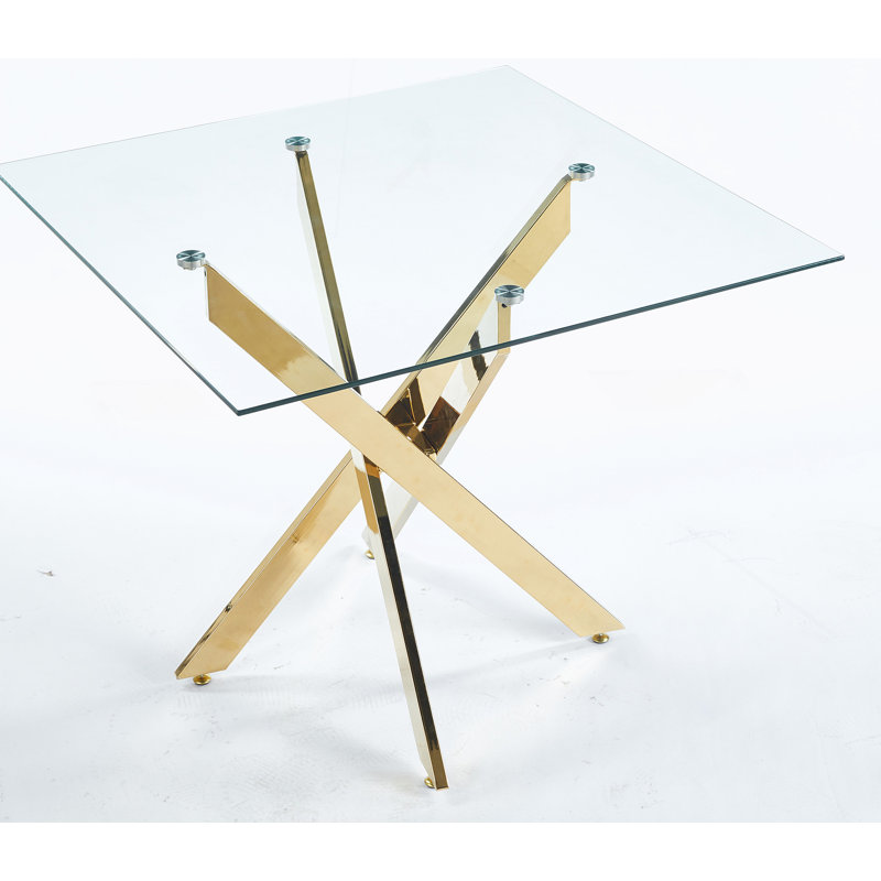 Table de salle à manger avec pieds en métal et verre trempé, table de cuisine moderne pour le salon, Doré