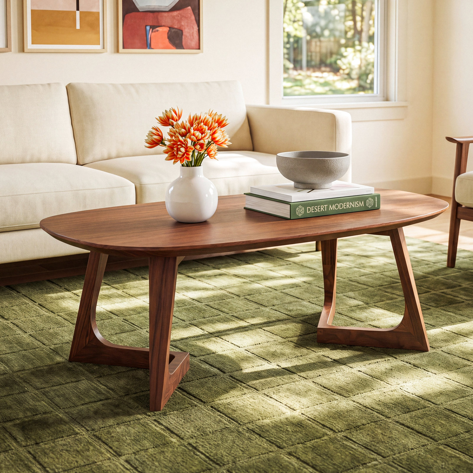 Fischer Coffee Table, 14.75" H x 42" L x 27.5" W, Walnut