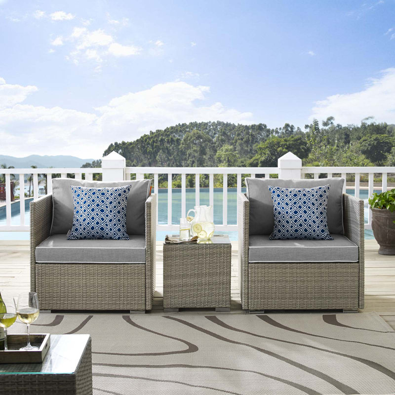 Gray 2-Person Resin Wicker Patio Set with Cushions