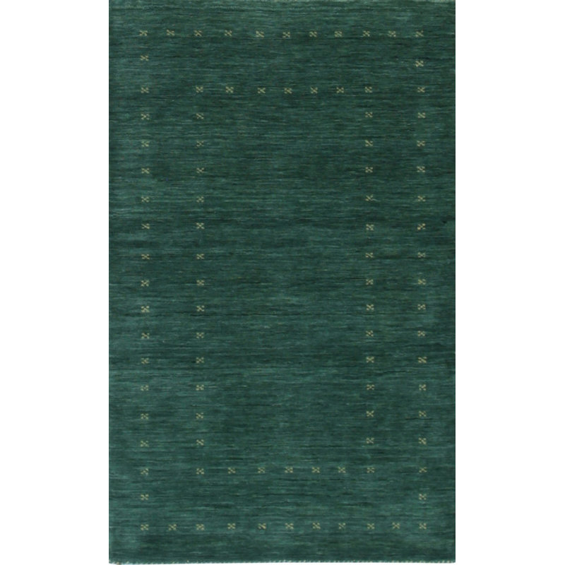 Tapis vert à motif géométrique vert en laine noué à la main vert, 4' x 6'