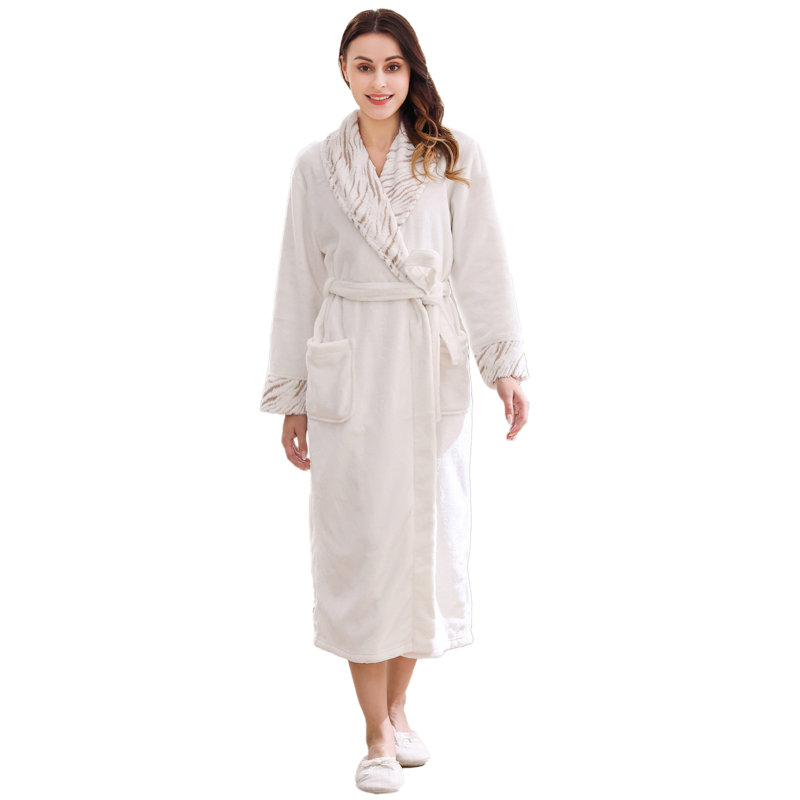 Alwyn Home Longue robe de chambre en molleton chaud et doux pour femme, M, Crème