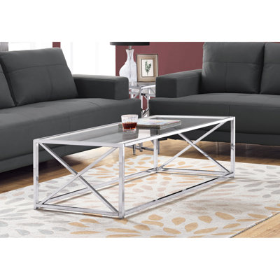 Spacious Living Room Coffee Desk: Clear Tempered Glass Top And Metal Contemporary Table: 44"W X 22"D 17.77"H Base