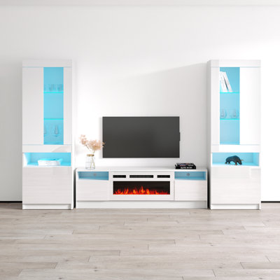 Duke Entertainment Center for TVs up to 75"" with Electric Fireplace Included -  Meble Furniture, DUKE-SET-WHEF-WHITE