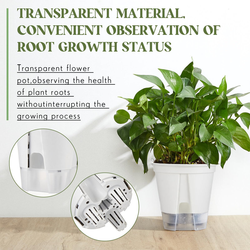 Lot de 10 pots de fleurs à réserve d'eau avec colonnes d'air amovibles - Pots à absorption d'eau automatique avec réservoir, 3 tailles : 12 cm, 15 cm et 18 cm, blanc
