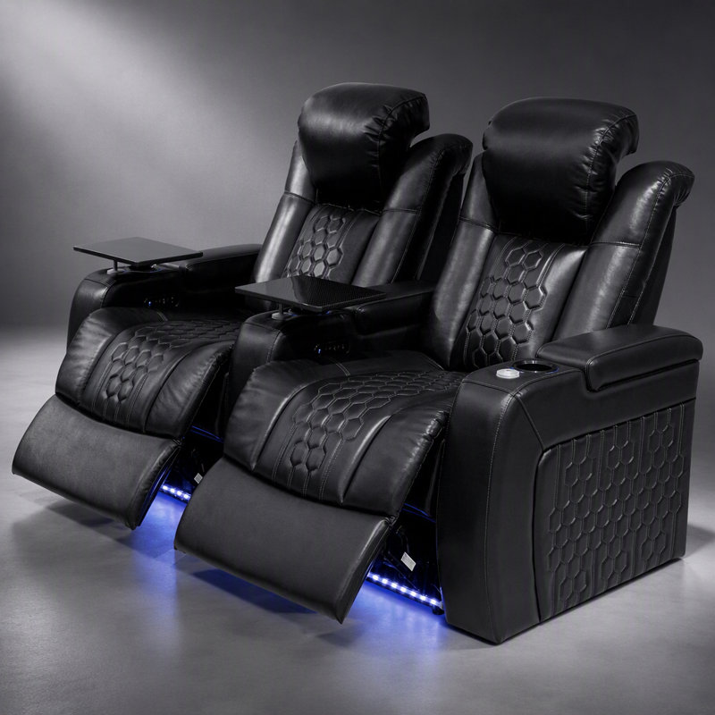 Fauteuil inclinable électrique de 68,9 pouces avec cuir nappa de grain supérieur, entièrement réglable, charge intelligente et éclairage à DEL RVB dynamique