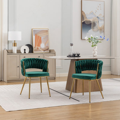 Chaise de salle à manger moderne en velours tissé avec dossier et base en métal Hengming