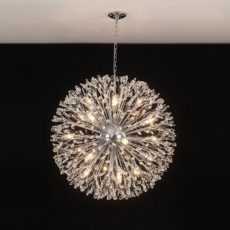 Dandelion 20-Light Modern Round Sputnik Crystal Chandelier Starburst Ceiling Light, Chrome