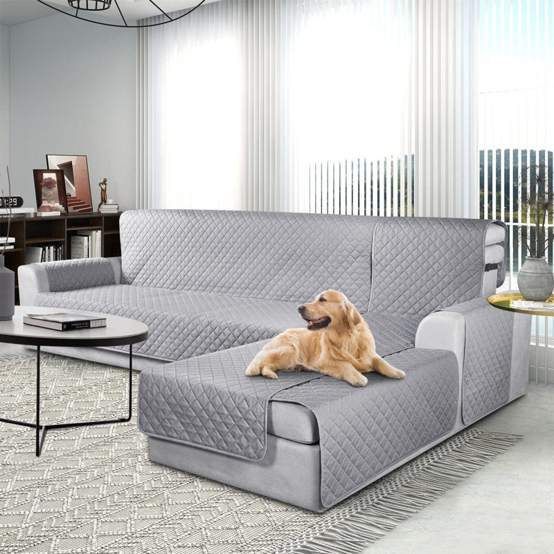 Housse pour canapé à coussins carrés Sharilynn, H 0,2 po x l 94,4 po x P 50 po, Microfibre/microsuède gris clair