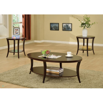 3-Piece Oval Coffee Table With End Tables Set
