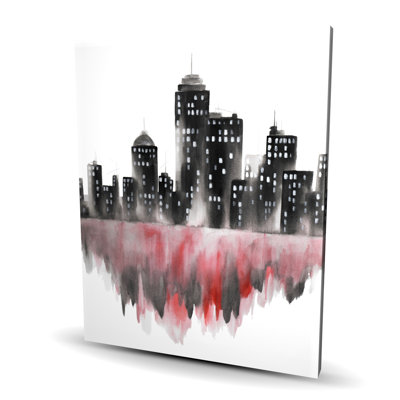 Red Watercolor Cityscape - Building Canvas for Home Decor