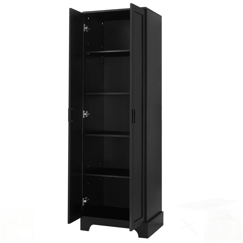 Adjustable Shelf Storage Cabinet With Two Doors,  For Bathroom And Office Organization, Black
