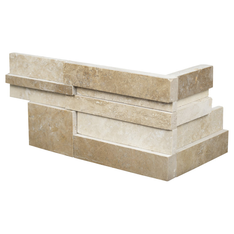 Casa Blend 3D Honed 6" x 18" Stacked Travertine Ledger Corner Wall Tile