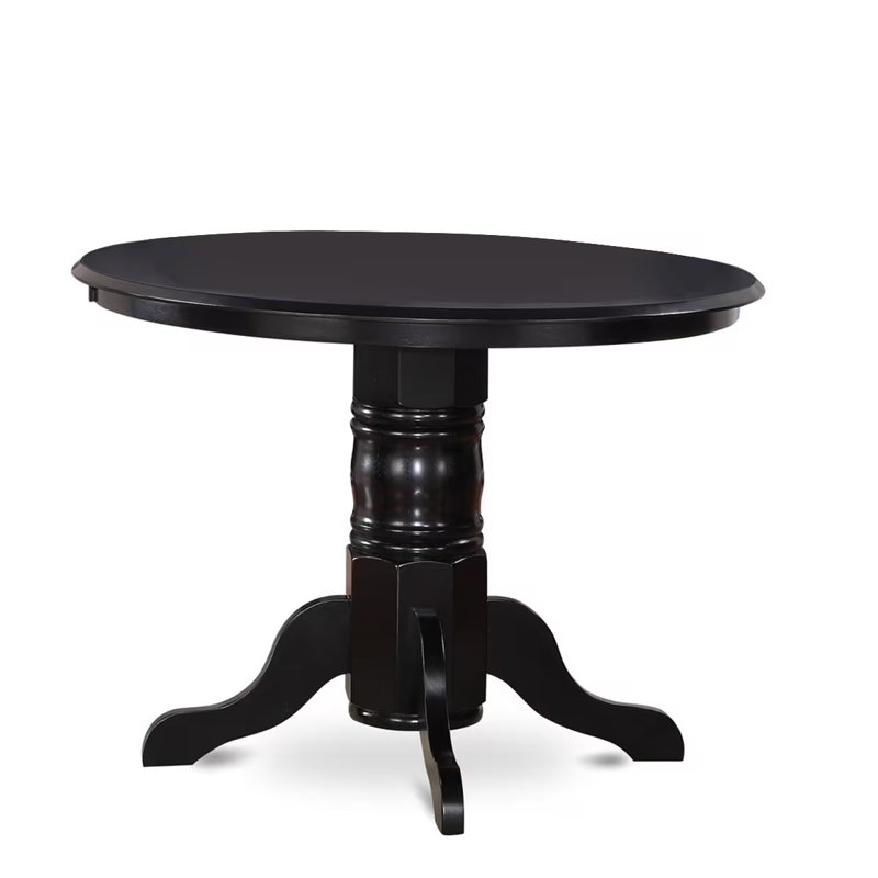 5 Piece Kitchen Table Set for 4 Includes a Round Dining Room Table with Pedestal and 4 Cream Linen Fabric Upholstered Chairs, Black