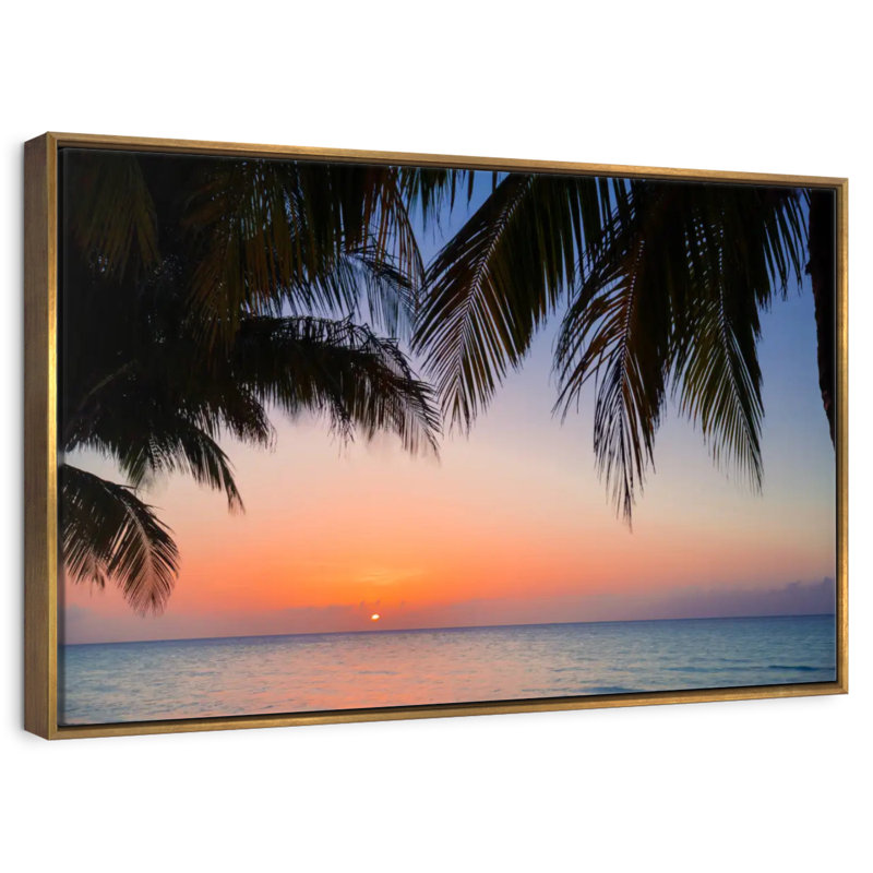Coucher de soleil Cayo Coco Lilie, Cadre flottant doré, 43 po x 29 po
