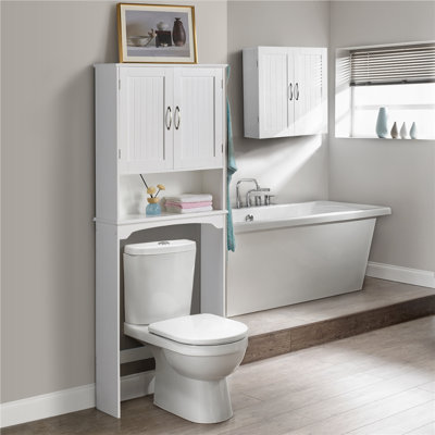 Dharmraj Over The Toilet Bathroom Storage With Upper Cabinets And Open Shelves