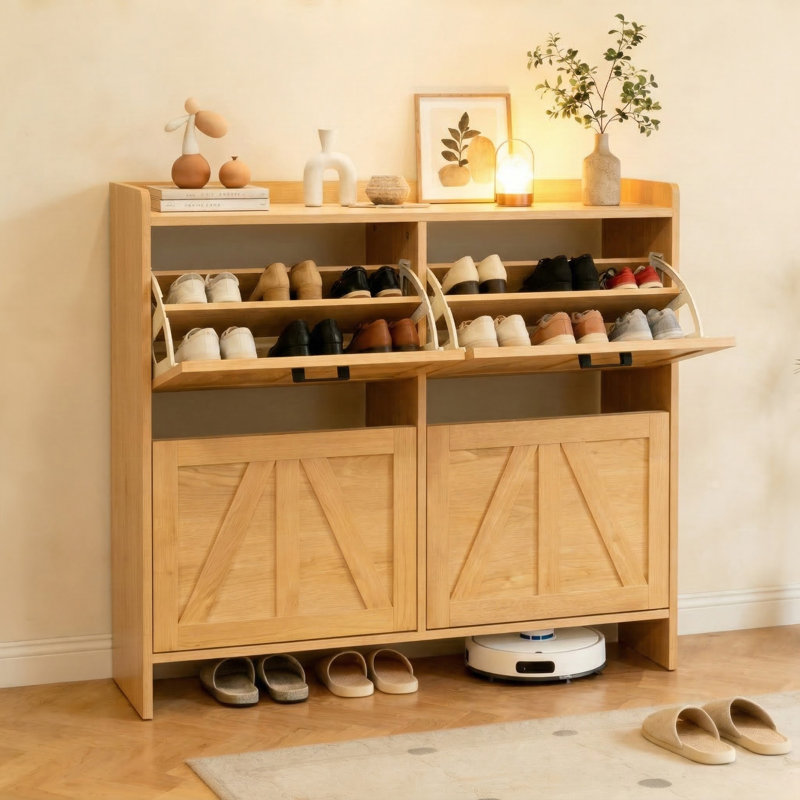 Shoe Cabinet, Light Oak