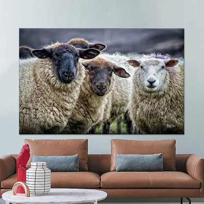 Reproduction d'art sur toile imprimée: Scène de moutons de ferme rustique pour le salon, 1P