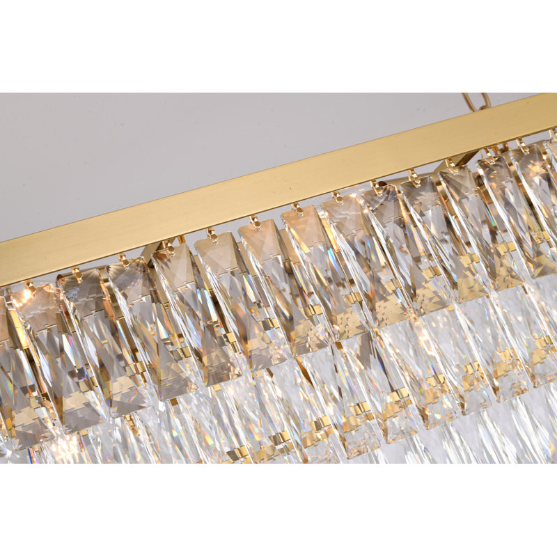 Modern 16 Light Gold Crystal Rectangular Chandelier, Gold