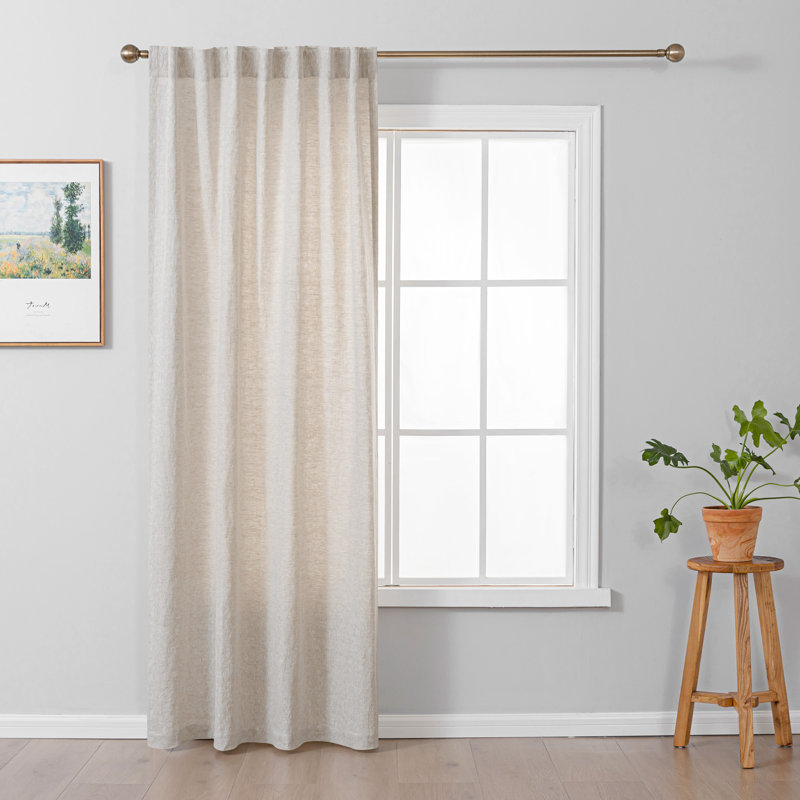 100% Pure Linen Back Tab Light Filtering Single Curtain Panel, 50" W x 96" L, Flaxen