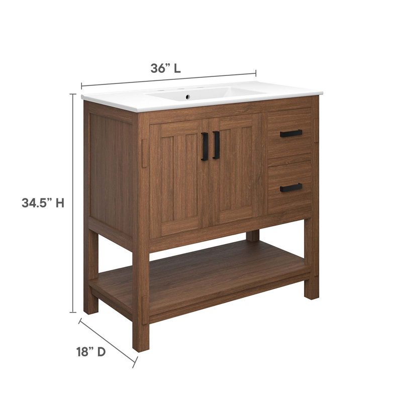 Ashlyn 36" Walnut White Wood Bathroom Vanity with Ceramic Top