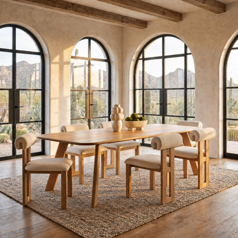 Wood Rectangular Dining Table, 30"H x 84"L x 42"W, Medium Yellow Wood