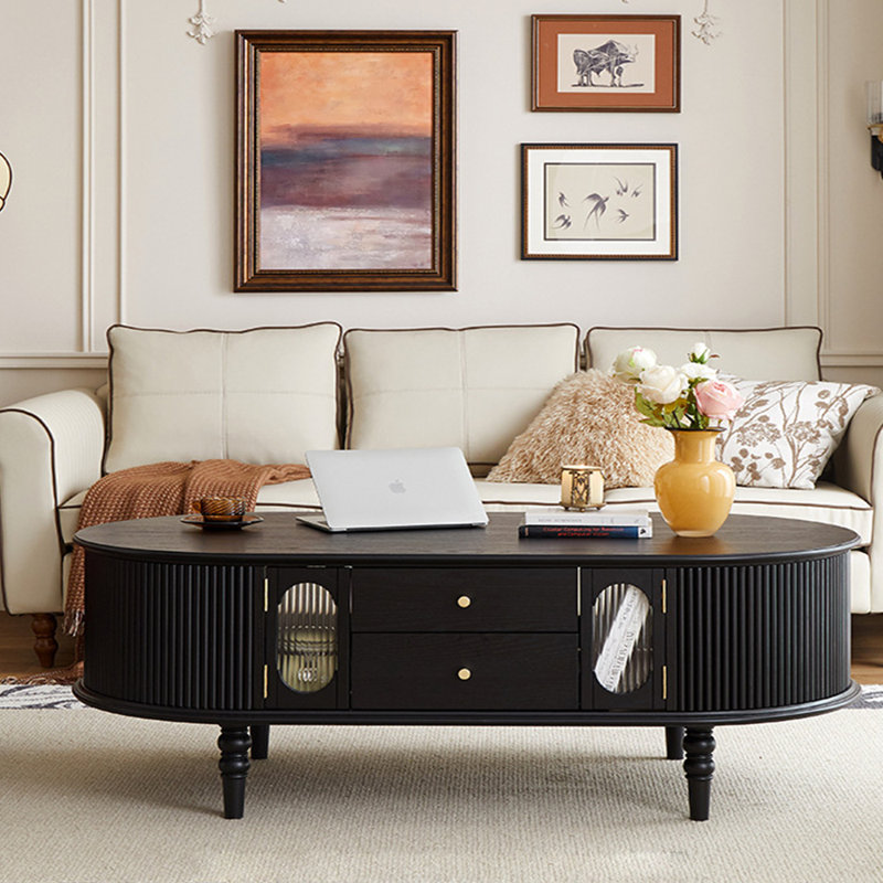 Table basse ovale de style rétro français, Noir, noir, noir, noir