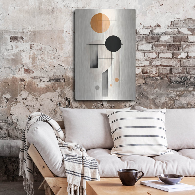 «Black and Tan Geometric 1» par Petals Prints Design, art mural en métal, H 36 po x l 24 po
