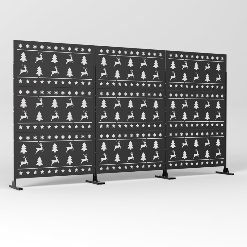 Paravent 72 "en métal moderne avec motif de Noël - Panneau décoratif intérieur / extérieur, Blanc