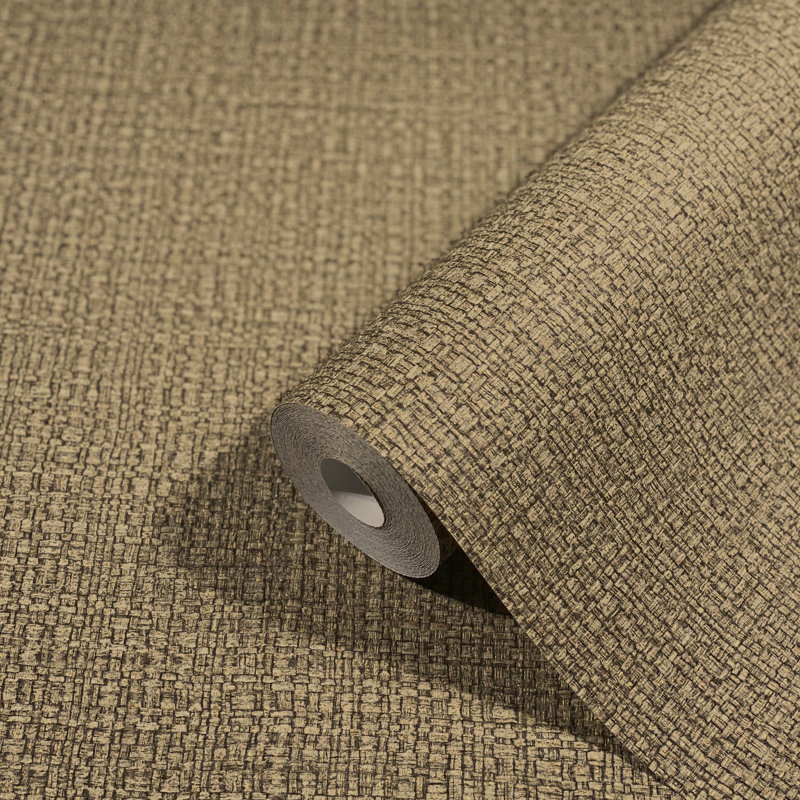 Textures Collection Gold/Black Weave Texture Matte Finish Wallpaper Roll