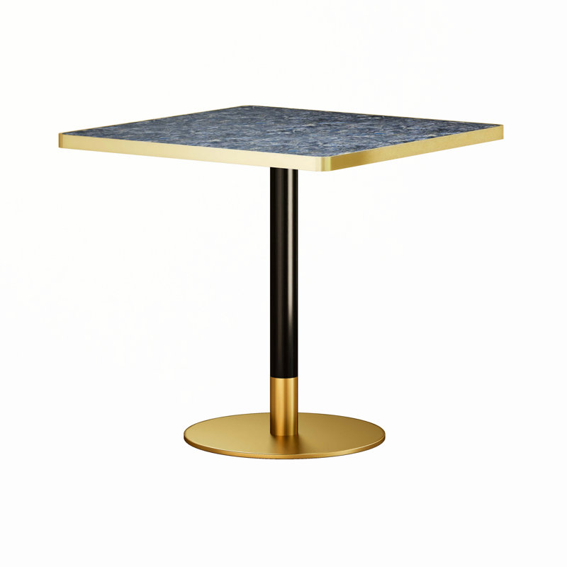 Table de salle à manger carrée moderne avec plateau en faux marbre fritté, 31,5 po, Light Slate Grey Gold Squard