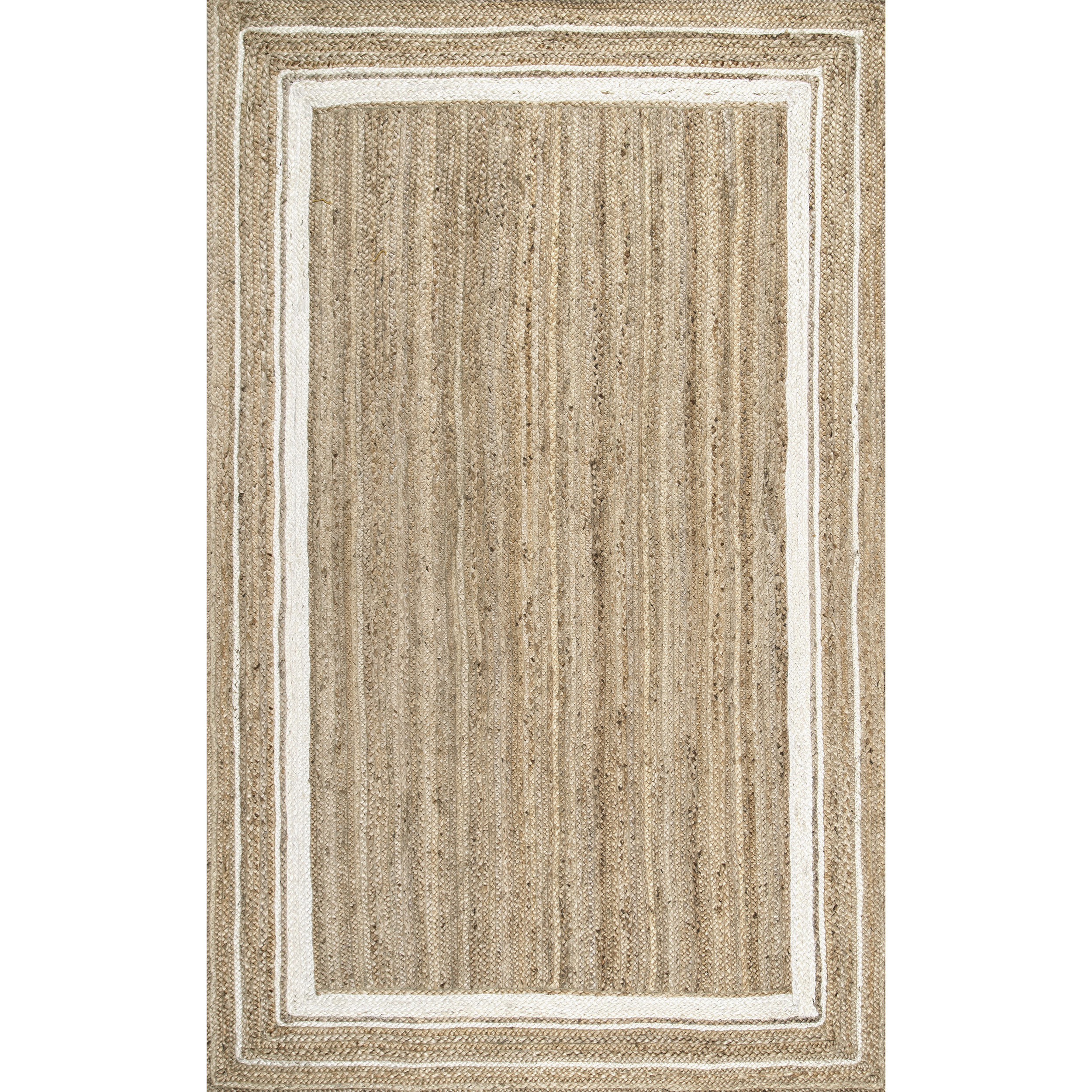 Ankita Bordered Jute Area Rug for Dining Room Living Room Kitchen, Off White/Natural