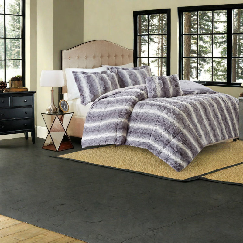Luxurious Faux Fur Bedding Set, Polyester Comforter, Modern Style For Home