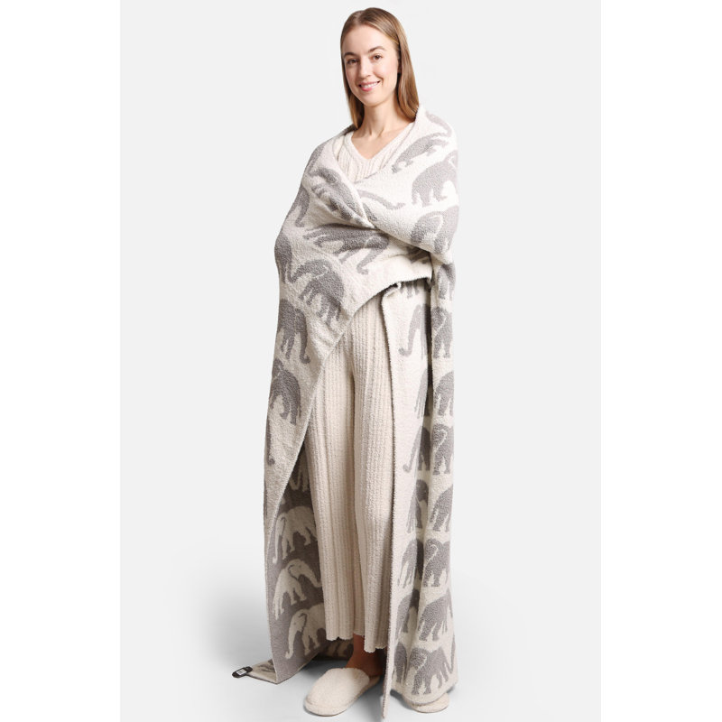 Elephant Pattern Luxury Soft Throw Blanket, Gray