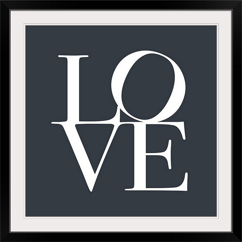 «Love» par Francy, art textuel, H 38 po x l 38 po x P 1 po, Cadre noir, Gris / blanc