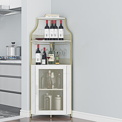 Corner Bar Rack Cabinet With Detachable Wine Rack And Glass Rack