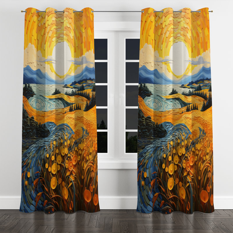 Anani - Rideau occultant avec œillets Vangogh - 1 panneau, l 52 po x L 90 po, Œillets dorés