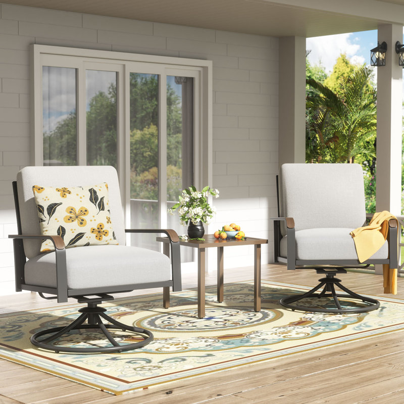 3-Piece Modern Outdoor Conversation Set with Swivel Rocking Chairs and Coffee Table, Featuring 6" Thick Cushions, No