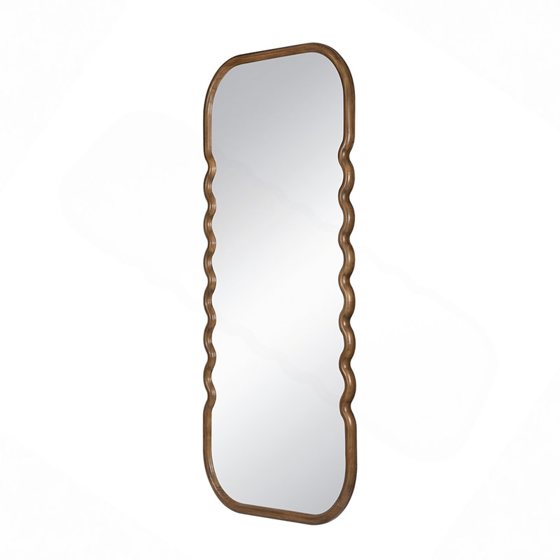 31.4"X74" Oversized Wooden Floor Mirror With Unique Brown Frame